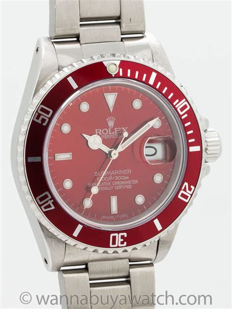 rolex submariner ref 16610 circa 1987 custom ruby red dial|rolex submariner 16610 price.